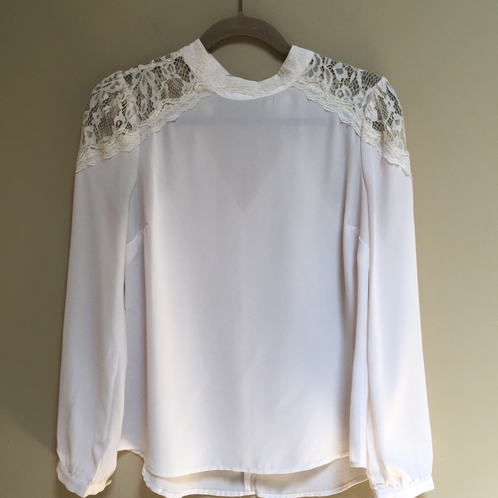 Charming Charlie Sheer Cream Blouse with Lace - Picture 1 of 4